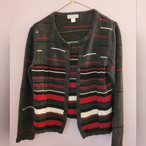 Christopher & Banks Gray and Red Cardigan Sweater